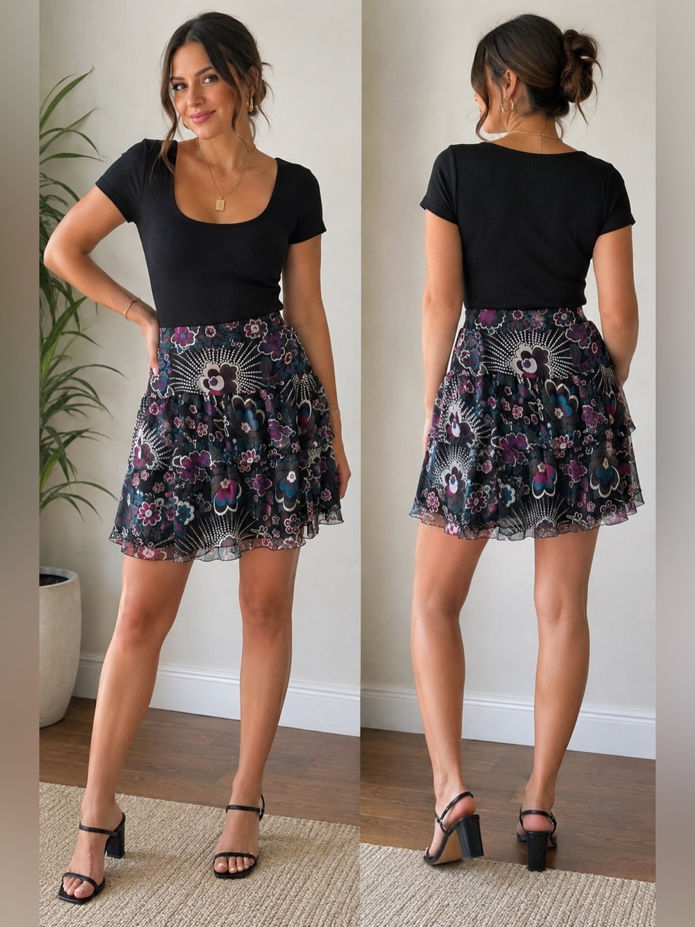Esprit Size 8 Silk Floral Tiered Ruffle Skirt Y2K Boho